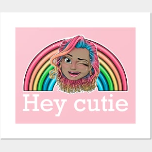 Hey cutie Reca Prisma winking face emoji (white text) Posters and Art